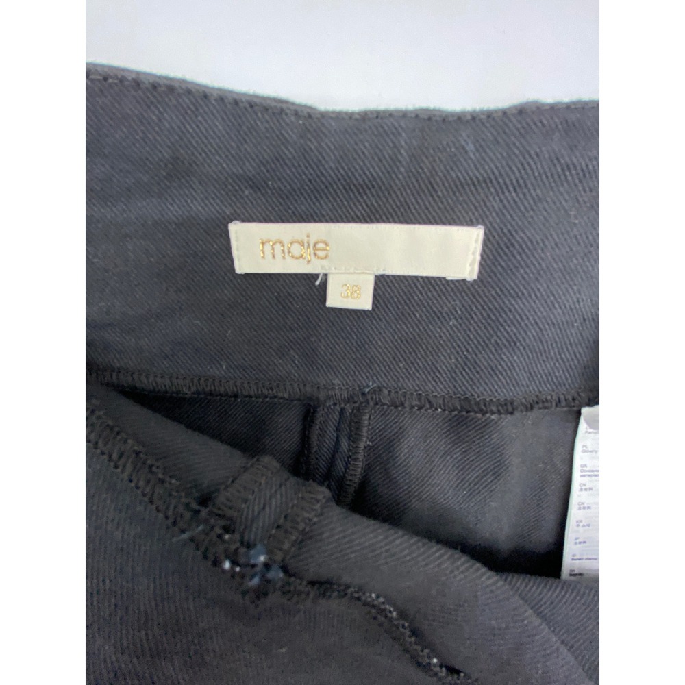 Maje Bella Black Denim A-Line Mini Skirt Belted Raw Hem Size 38 US 6 - Picture 4 of 9